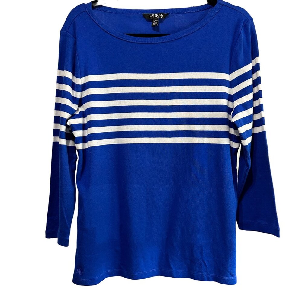 Lauren Ralph Lauren Black Tag women's size XL cobalt blue stripe 3/4 sleeve top